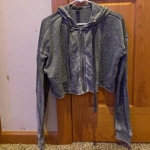 Forever 21 Dark Grey Cropped Full Zip Sweatshirt